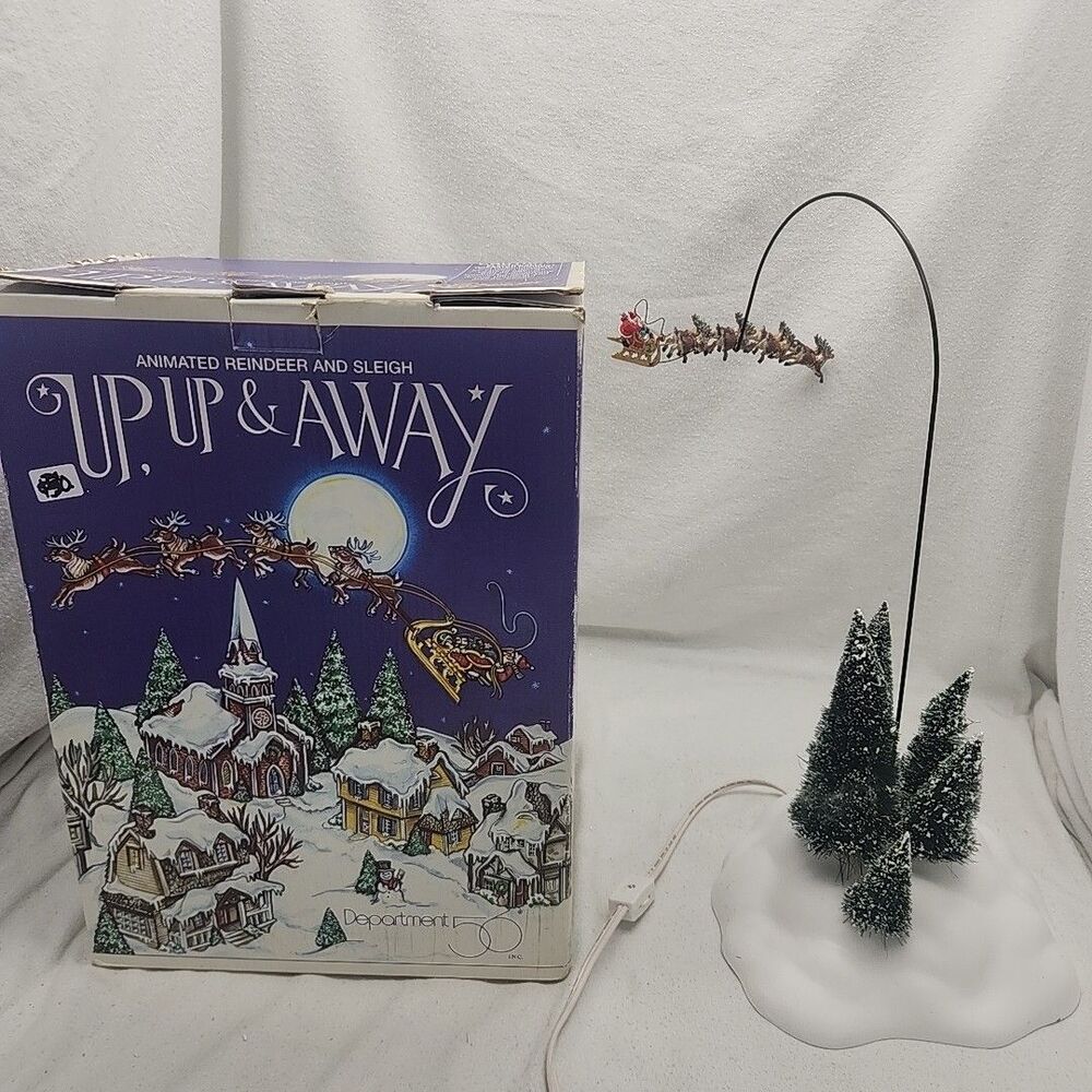 House DEPARTMENT 56 UP UP & AWAY Animated Santa Reindeer And Sleigh 1996 Retired